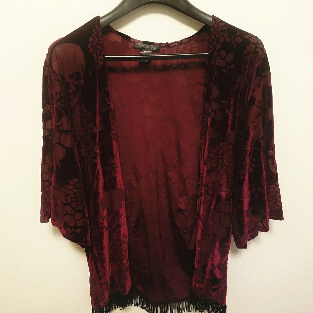 Burgundy velvet skull kimono